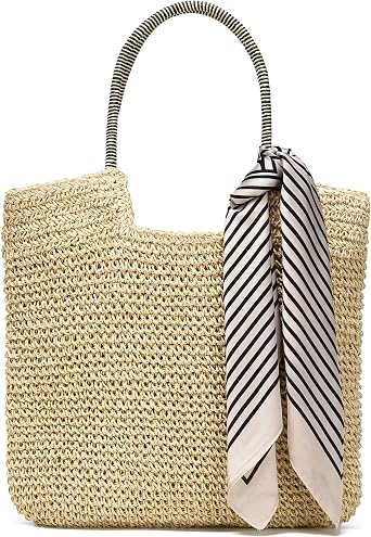 Rejolly Straw Tote Bag for Women Beach Summer Vacation Boho Rattan Handbags Large Woven Shoulder Purse