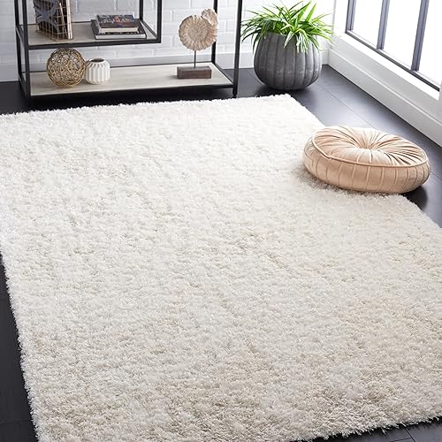 Miniatura 1 de SAFAVIEH Malibu Shag Collection - Alfombra de área de 5 x 8 pies, color blanco, hecho a mano, sólida, 1.4 pulgadas de grosor, ideal para zonas de