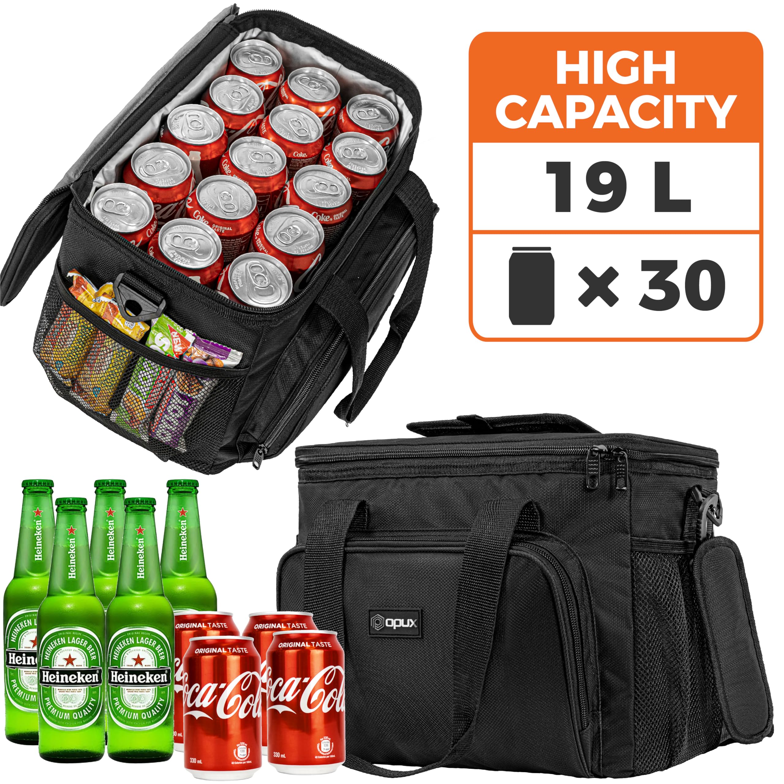 OPUX Borsa termica morbida, isolata, pieghevole, per uomo, lavoro, campeggio, spiaggia, viaggi, portatile, morbida, a prova di perdite, impermeabile, grande borsa per il pranzo con tracolla, 30