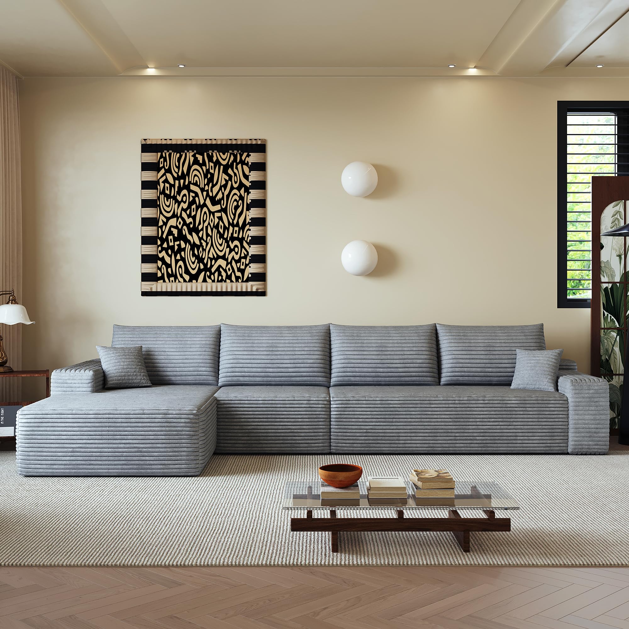 Sofa modułowa w kształcie litery L z szezlongiem, głębokie