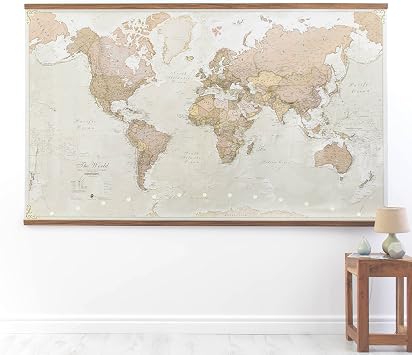 Maps International Giant World Map Antique Style Mega-Map Of The World - Laminated - 46 x 80-2025 Updated