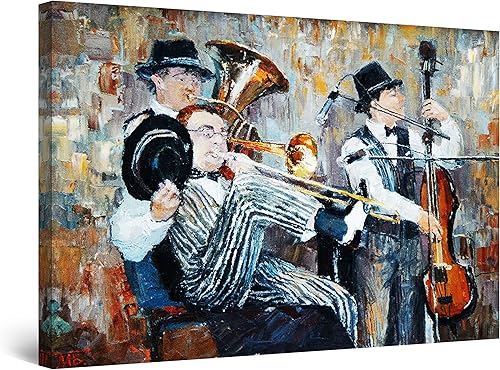 Miniatura 31 de Startonight Lienzo decorativo para pared, pintura musical de orquesta de jazz naranja, impresión grande para sala de estar, 32 x 48 pulgadas Top de