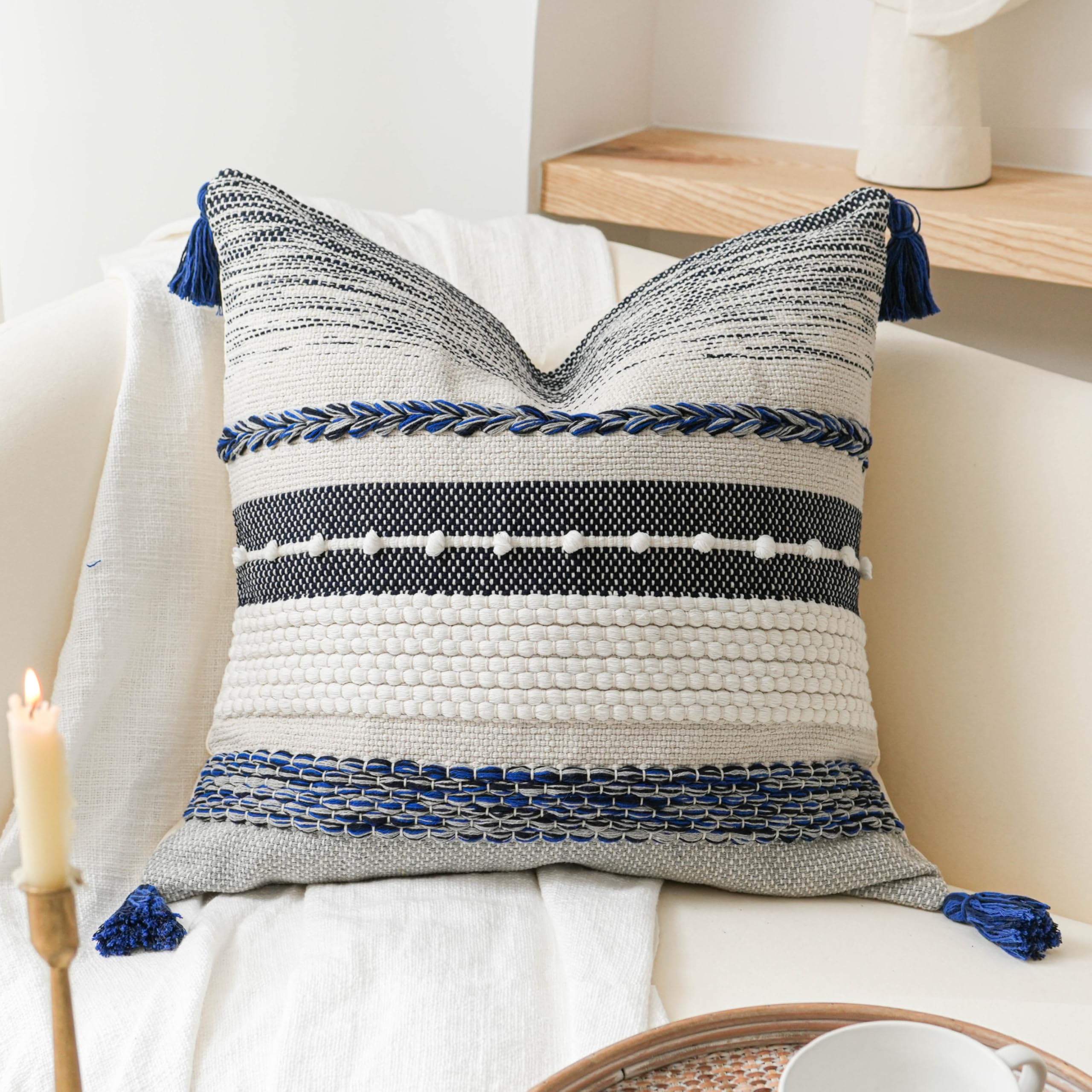 クッションカバー Cushion Cover navy line Amazon.com: BlissBlush Navy Dark Blue Decorative Throw Pillow