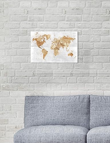 Miniatura 5 de The Oliver Gal Artist Co. Flags Wall Art Canvas Prints 'Mapamundi on the Rocks' Home Décor, 15" x 10", Gold, White