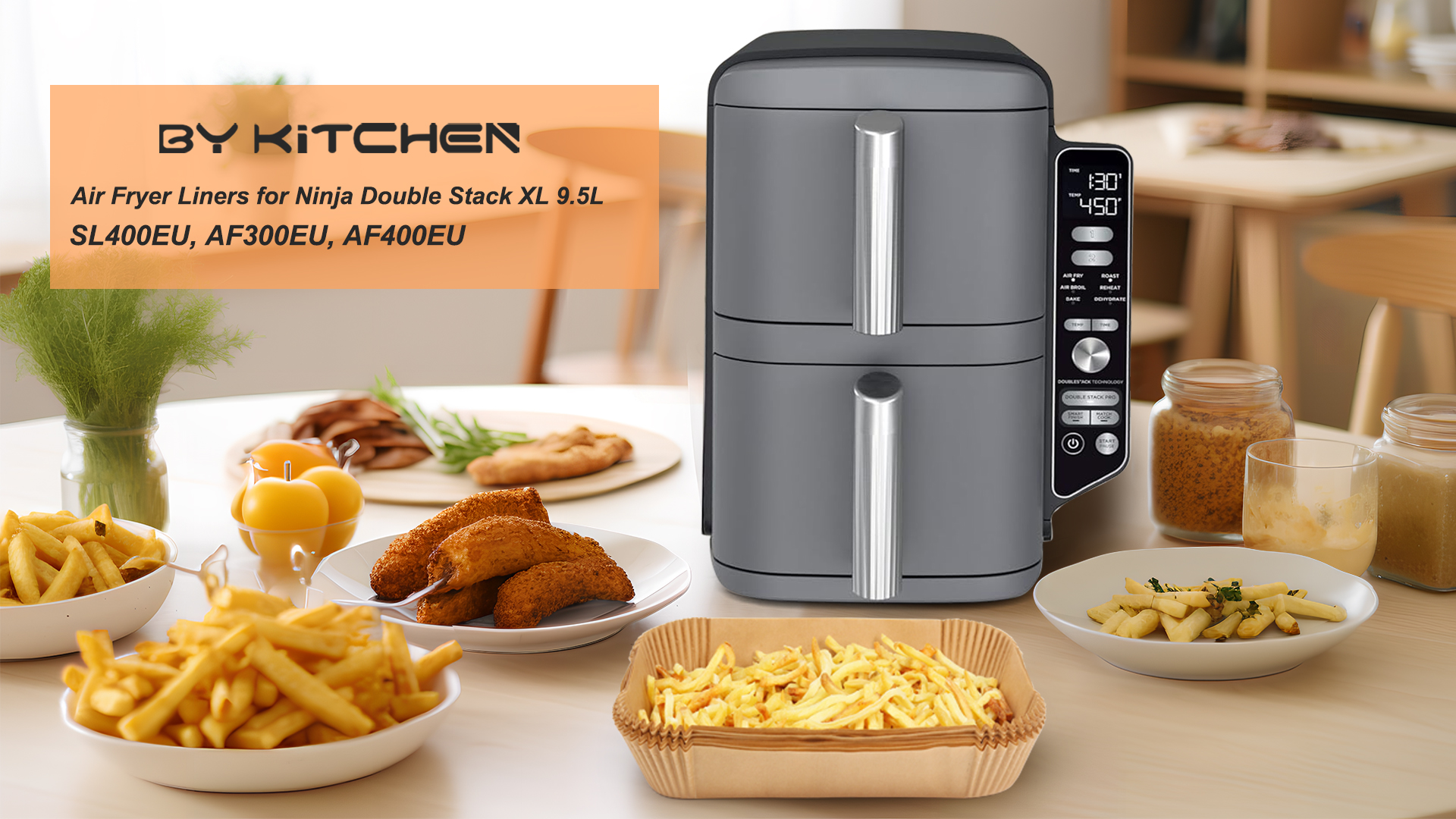 Produktbild von 120 Stück Santiago Design Backpapier Für Heißluftfritteuse 20,5x14 Cm, Hitzebeständig Bis 230°C, Kompatibel Mit Ninja Dual Und Anderen Dual-Zone-Fritteusen