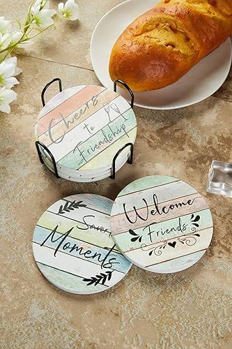 Miniatura 3 de Juego de 6 posavasos de cerámica absorbentes con soporte, bonitos diseños divertidos, estilo moderno de granja, únicos y personalizados para