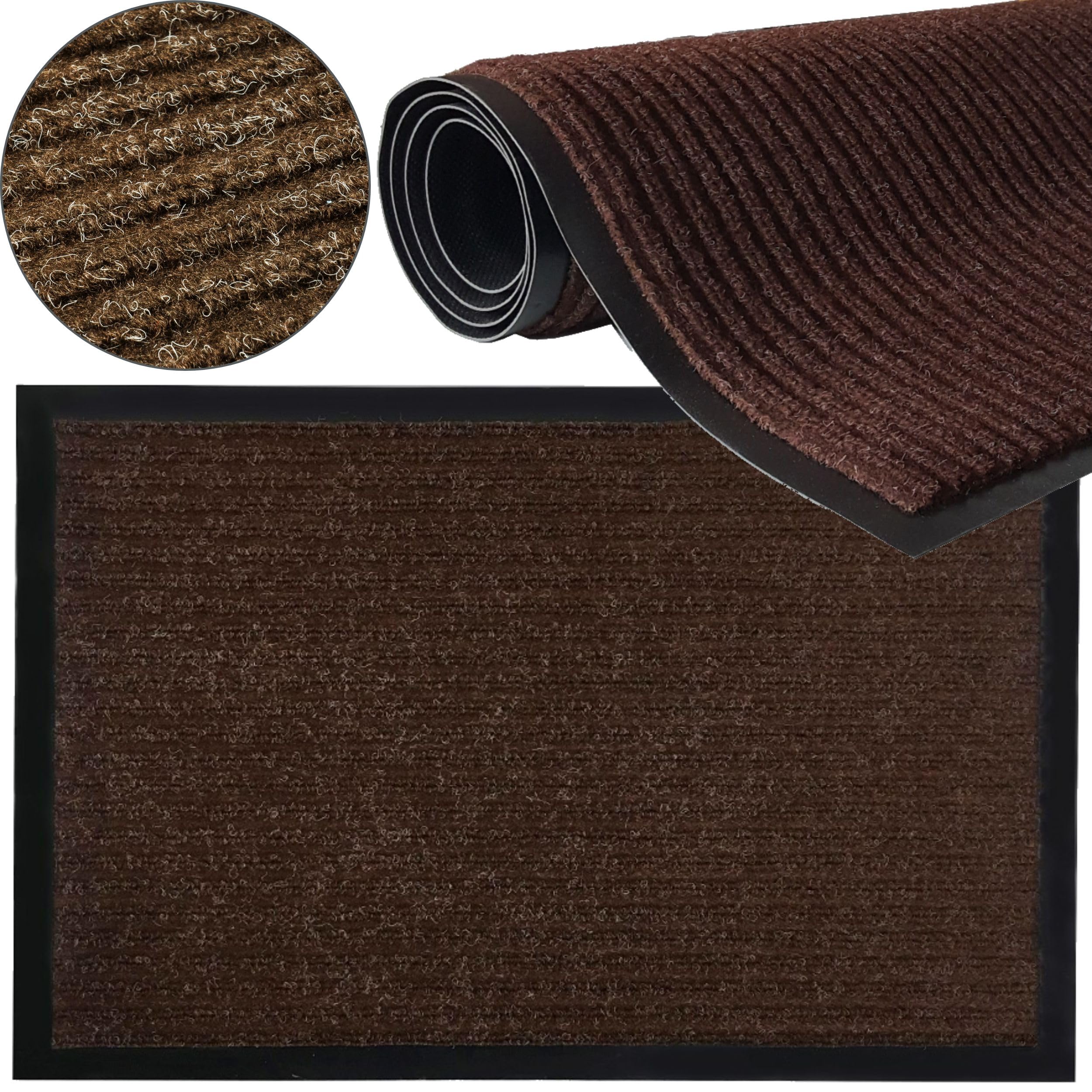 Felpudo de 90 x 150 cm, de polipropileno con base de goma, antideslizante y resistente a la intemperie, ideal para exteriores, ideal para hogares y oficinas, color marrón