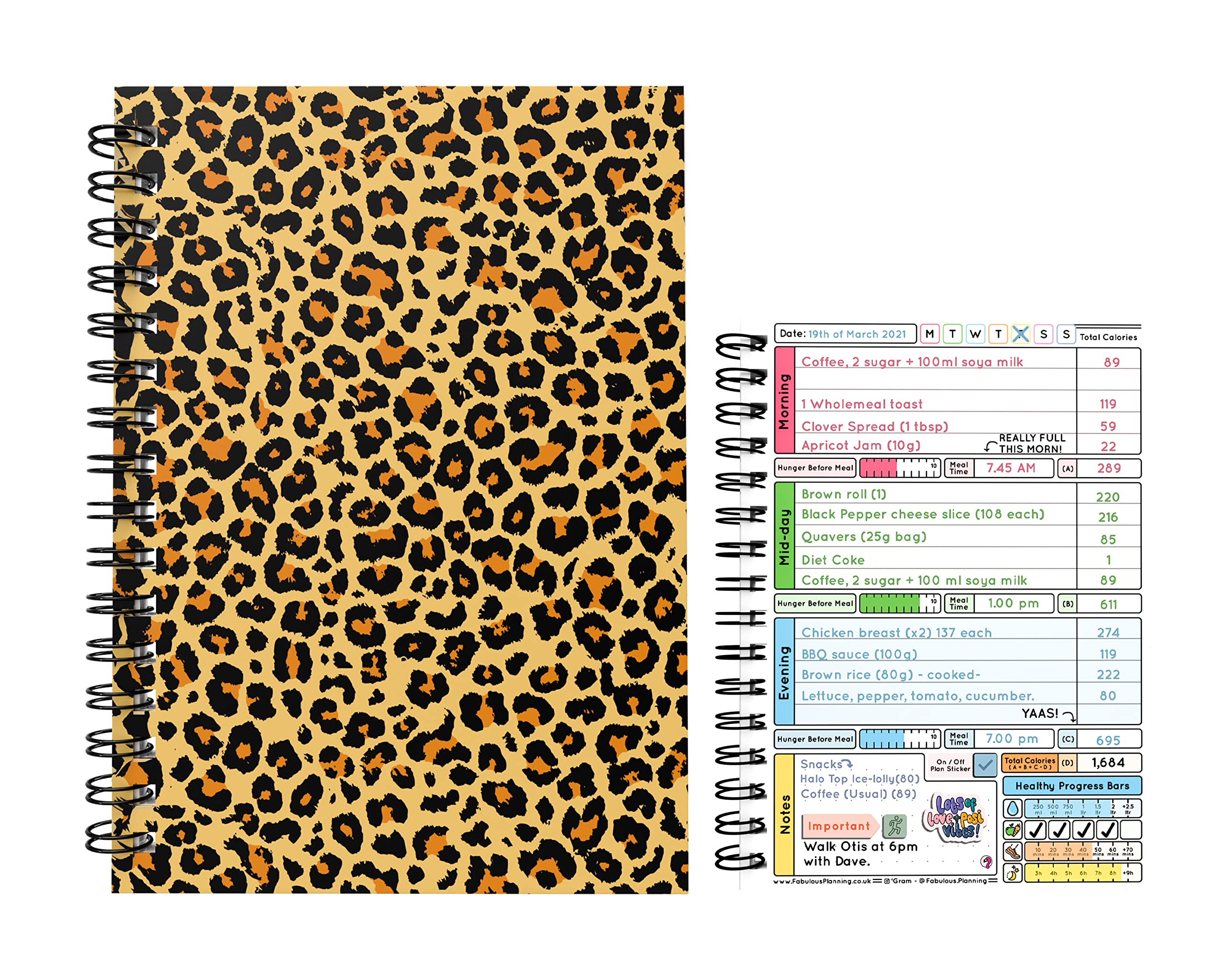 Fabulous Planning Calorie Counting Compatible Food Diet Diary Log Journal Weight Loss Wellness 6 Month Duration With Stickers 2022 (Leopard Print, 6 Months) — image 1