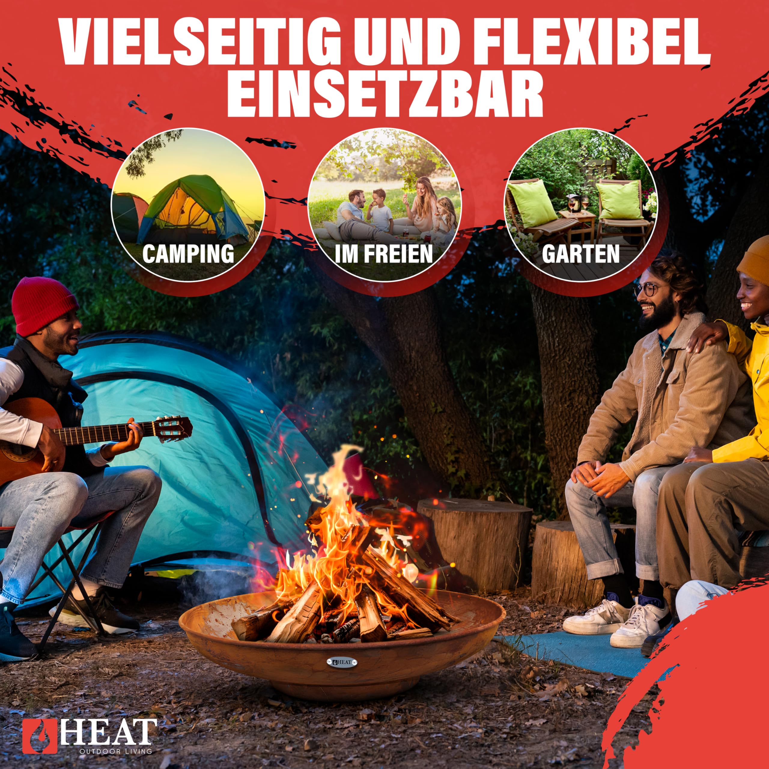 Feuerschale Ø90cm Rost - BBQ Feuerschalen für den Garten - Feuerstelle Outdoor & Feuertonne - Terrasenofen aus Stahl - Feuerkorb für den Garten - Gartenofen - 90x90x19cm