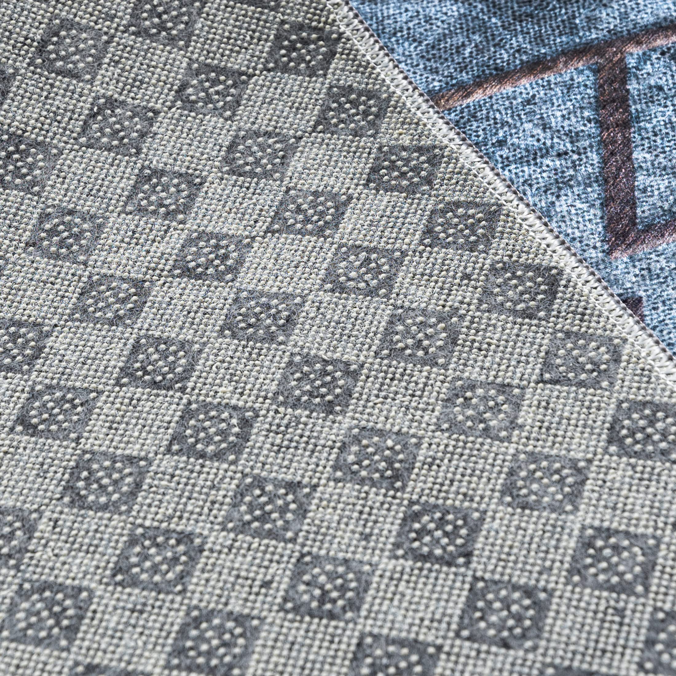 Mazovia Grand Tapis Salon 160x230cm Bleu Géométrique Élégant Antidérapant | Tapis pour Chambre Salle à Manger Bureau Lavable en Machine Anti-Allergène Chauffage au Sol Facile D'entretien Poils Courts