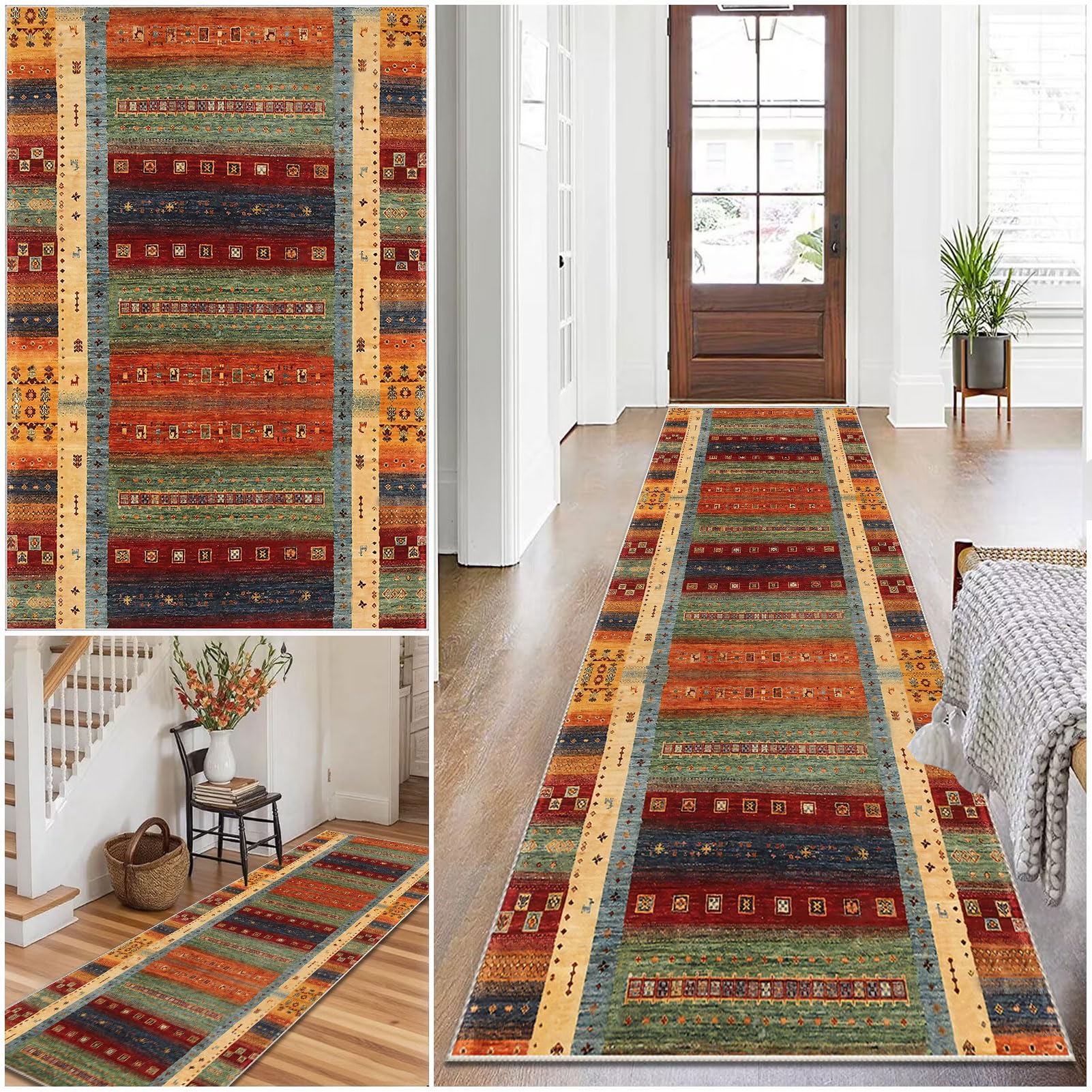 Qivstxug Long Runner Rug for Hallway, Washable Carpet Runner Rug for Kitchen, Non-Slip Extra Long Entryway Runner Rug, Long Hallway Hall Runner Narrow Rugs, 40 x 90 cm Laundry Bedroom Room Rug Runner