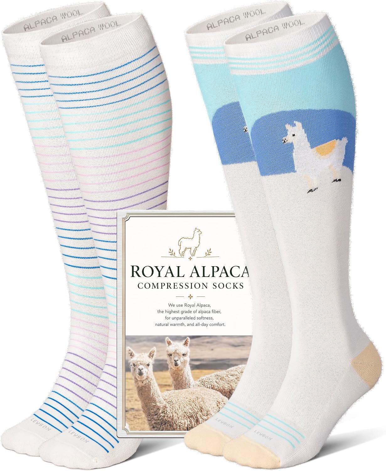 LEVSOX Alpaca Compression Socks for Women Men 15-20 mmHg Support Socks