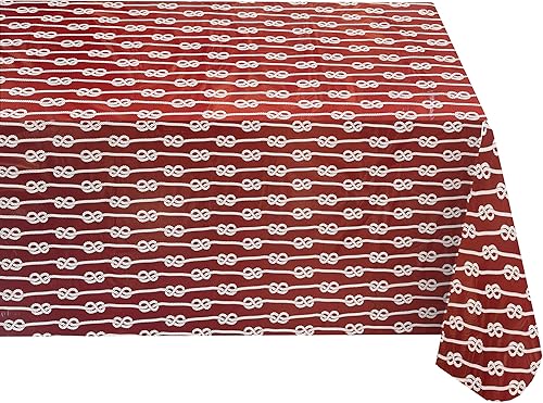 Newbridge Mantel de franela de vinilo con rayas náuticas rojas, mantel de rayas costeras para interiores y exteriores, con parte trasera de franela,