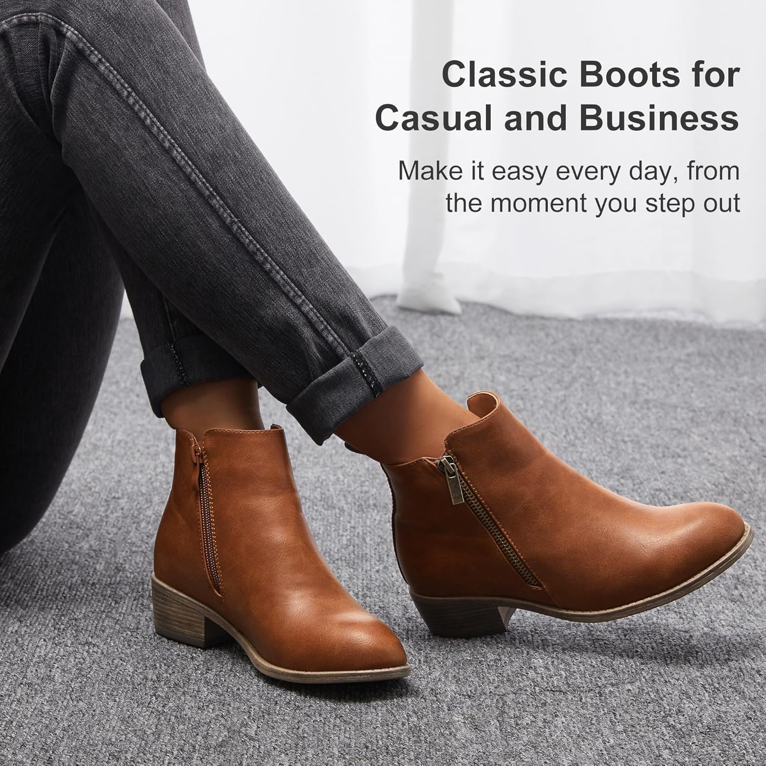 Jeossy Women's 905 Ankle Boots, Classic Low Heeled Short Booties, Casual Comfortable Boots with Wide Widths Available - Image 4