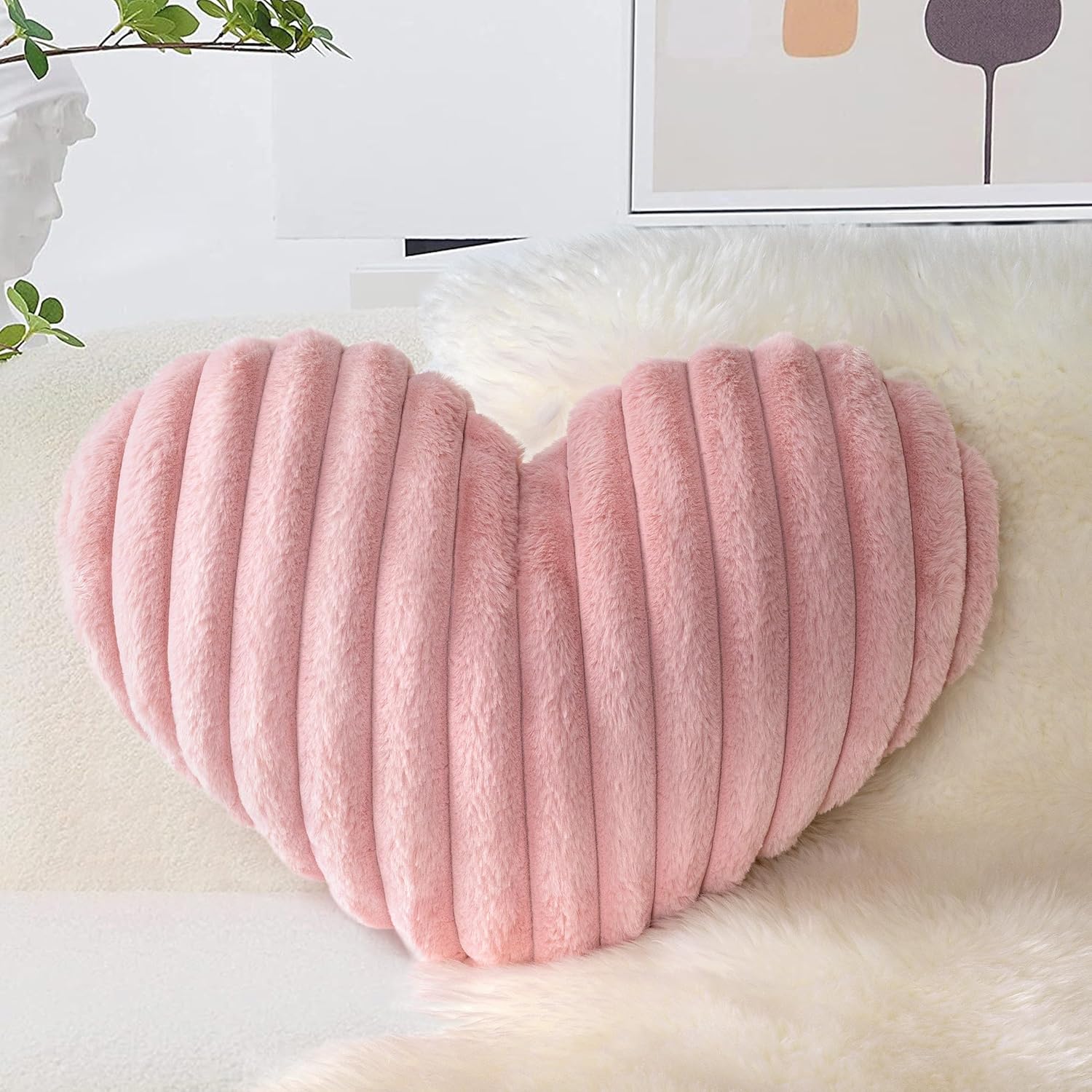 Pink Heart Faux-Fur Pillow