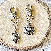 Vista 5 de Silver Flower & Leaf Purse Charms, Abalone Shell Handbag Jewelry, Floral Fall Zipper Pulls, Cool Keychain, Backpack Charms, Nature Gift Sets