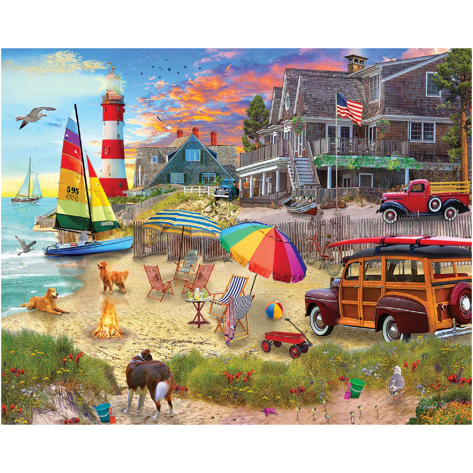 White Mountain Summer Holiday Beach Puzzles for Adults 1000 Piece Scenic Lighthouse Ocean Jigsaw Puzzle