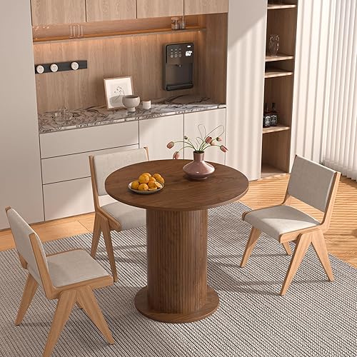 Miniatura 6 de Mesa de comedor redonda de 31.5 pulgadas para 2, mesa de cocina moderna de granja, mesas de comedor circulares pequeñas con base de tira de madera