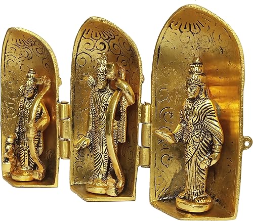 Miniatura 4 de Purpledip Metal Idol Ram Darbar Rama, Sita, Laxman, Hanuman estatuas dentro de una caja de pilar Stambha (12196)