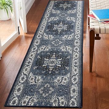 RugStylesOnline Custom Runner Designer Collection Vintage Traditional Medallion Design Roll Runner 26 inch Wide x Your Length Size Blue, 2 ft x 26 in