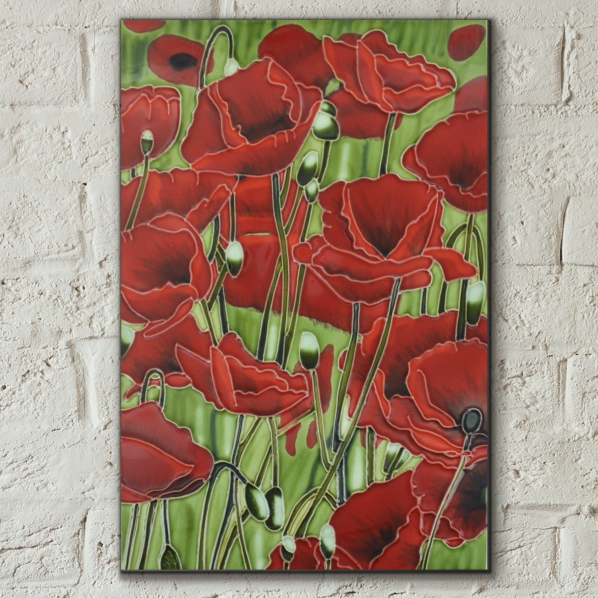 Poppy Fields by K Andy Decorative Ceramic Picture Tile 8x12 Home Decor Kitchen Wall Plaque Gift