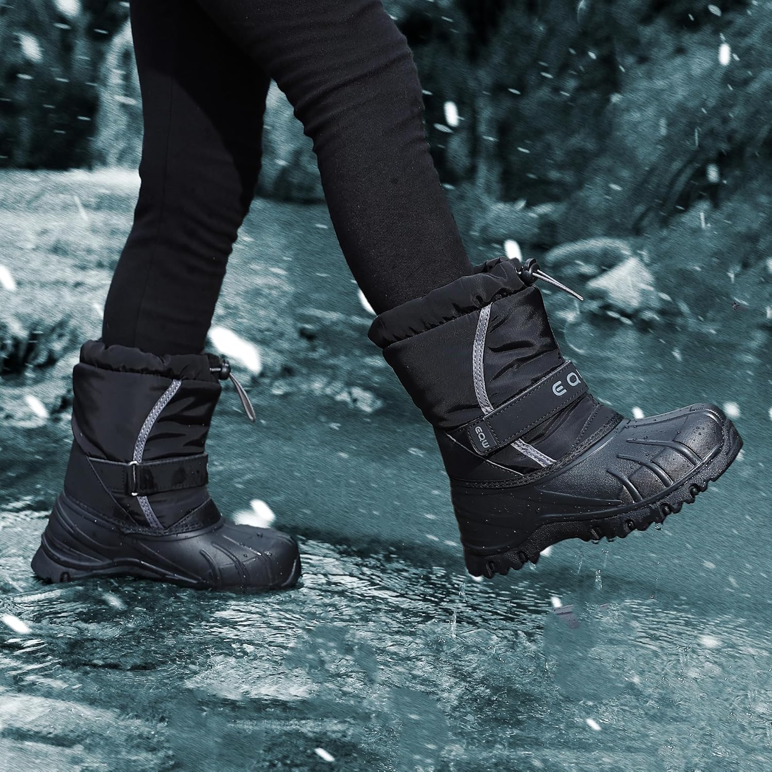 EQW Kids Snow Boots Waterproof Winter Boots for Boys & Girls Slip-on Warm Fur Lined Non-Slip Insulated Ankle Shoes