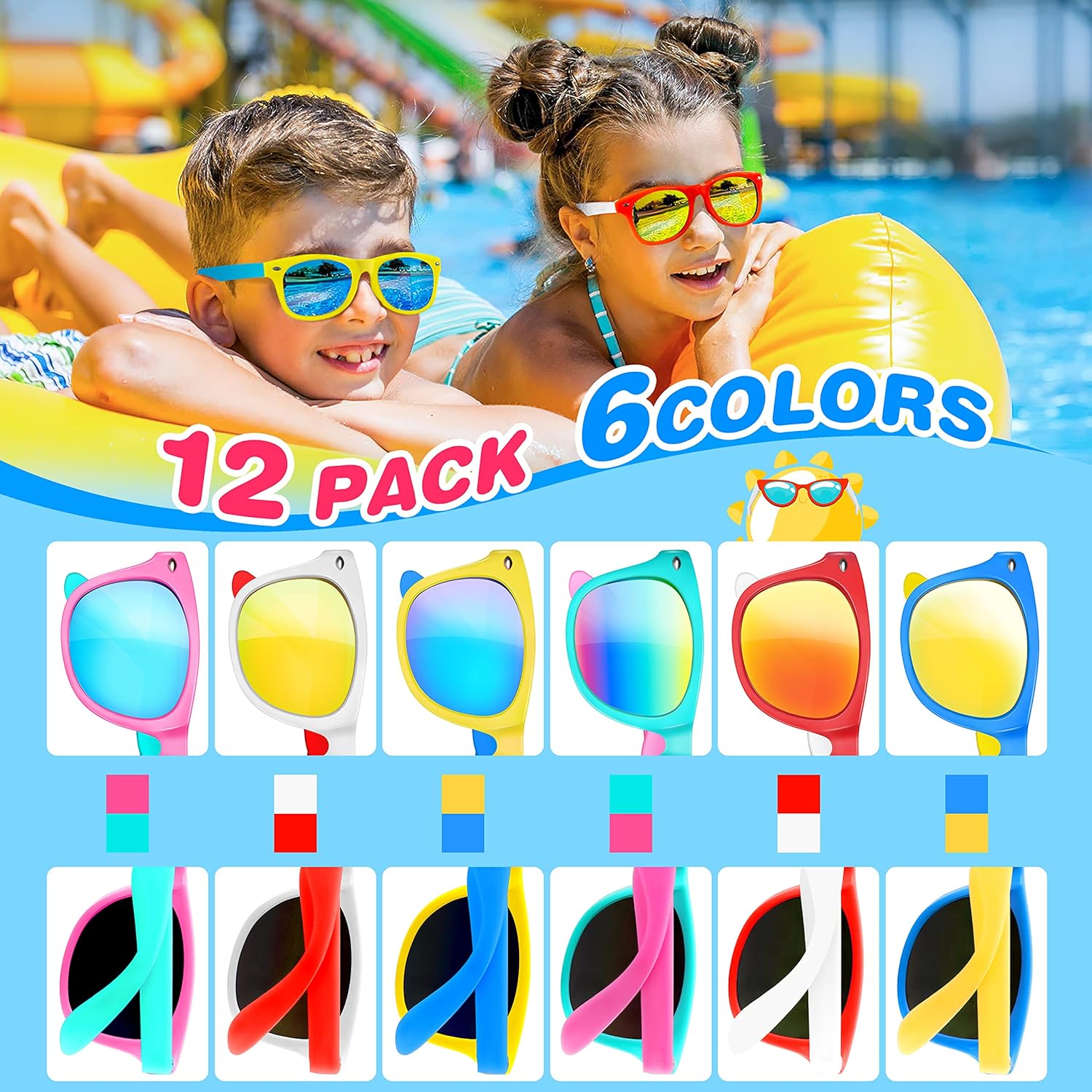 GIFTINBOX Mega Pool Party Beach Favors-60Pcs Bag Stuffers for Kids Bulk, Kids Sunglasses, Bubble Wands, Summer Toys for Party Supplies Birthday, Pool Beach Toys Ages 3 4 5 6 7 8