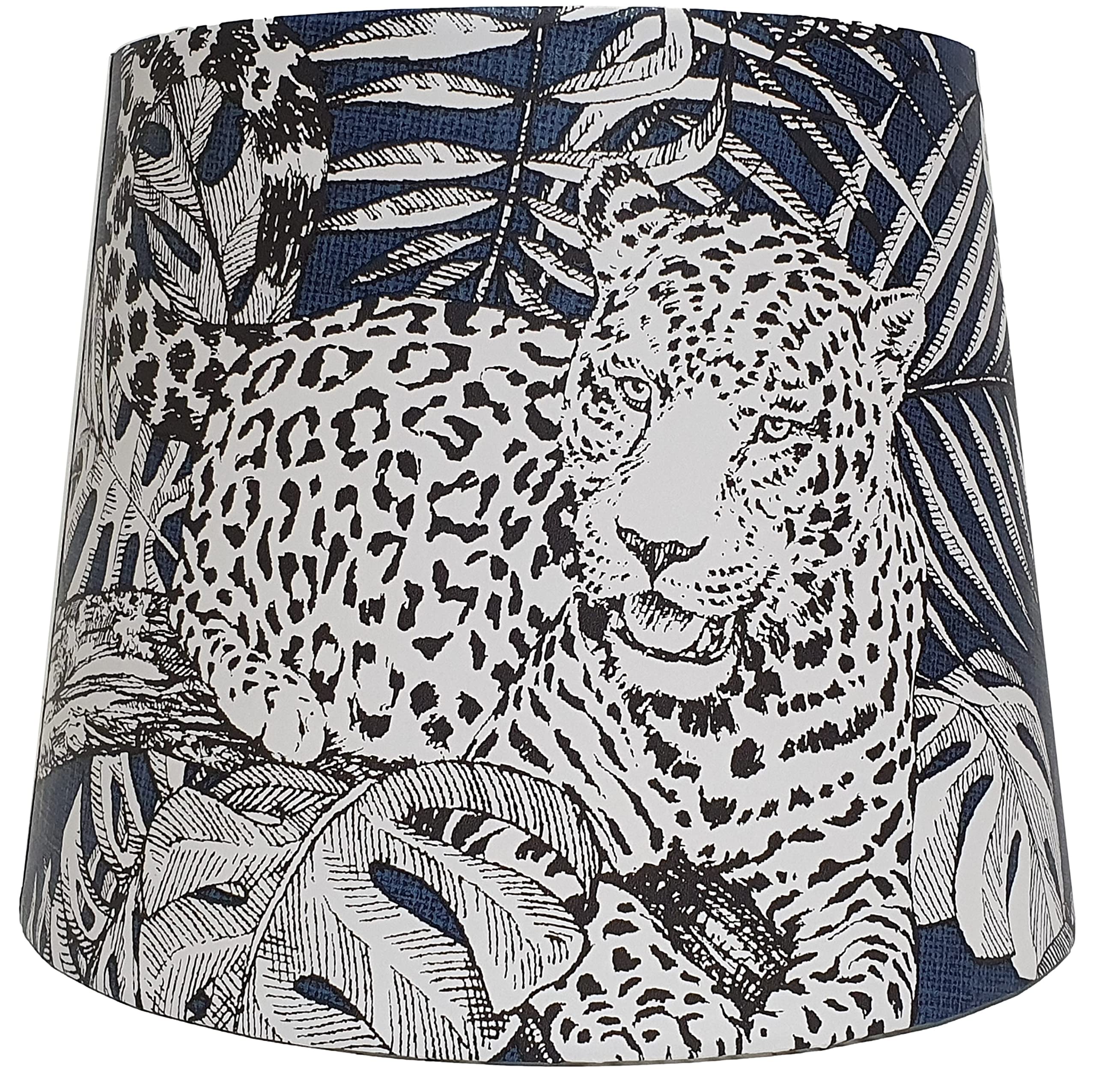 Lampshade Kings Navy Tropical Leopard Lampshade For Ceiling & Table Lamps - Jungle Animals & Botanical Palm Leaf Design