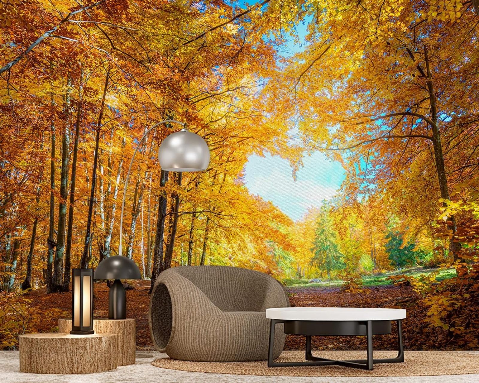 Murale fotografico - carta da parati Foresta autunnale Foglie colorate Paesaggio naturale autunnale Parete moderna Soggiorno Camera da letto Camera dei bambini Decorazione murale Motivo, Poster 400cmx