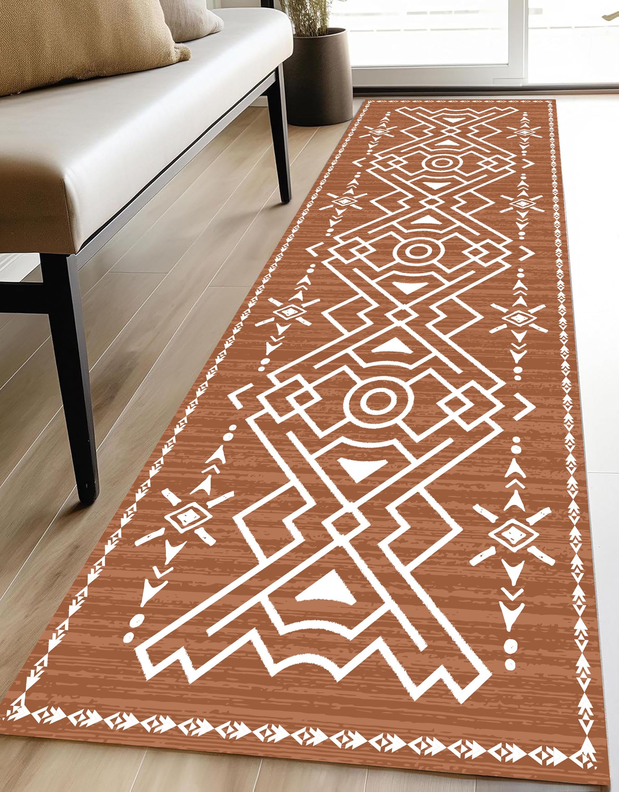 Southwestern Runner Rug for Bedroom, 2x6ft, Non-Slip Geometry Hallyway Runners Rustic Countryside Washable Rugs Soft Runner Rugs for Hall Kitchen