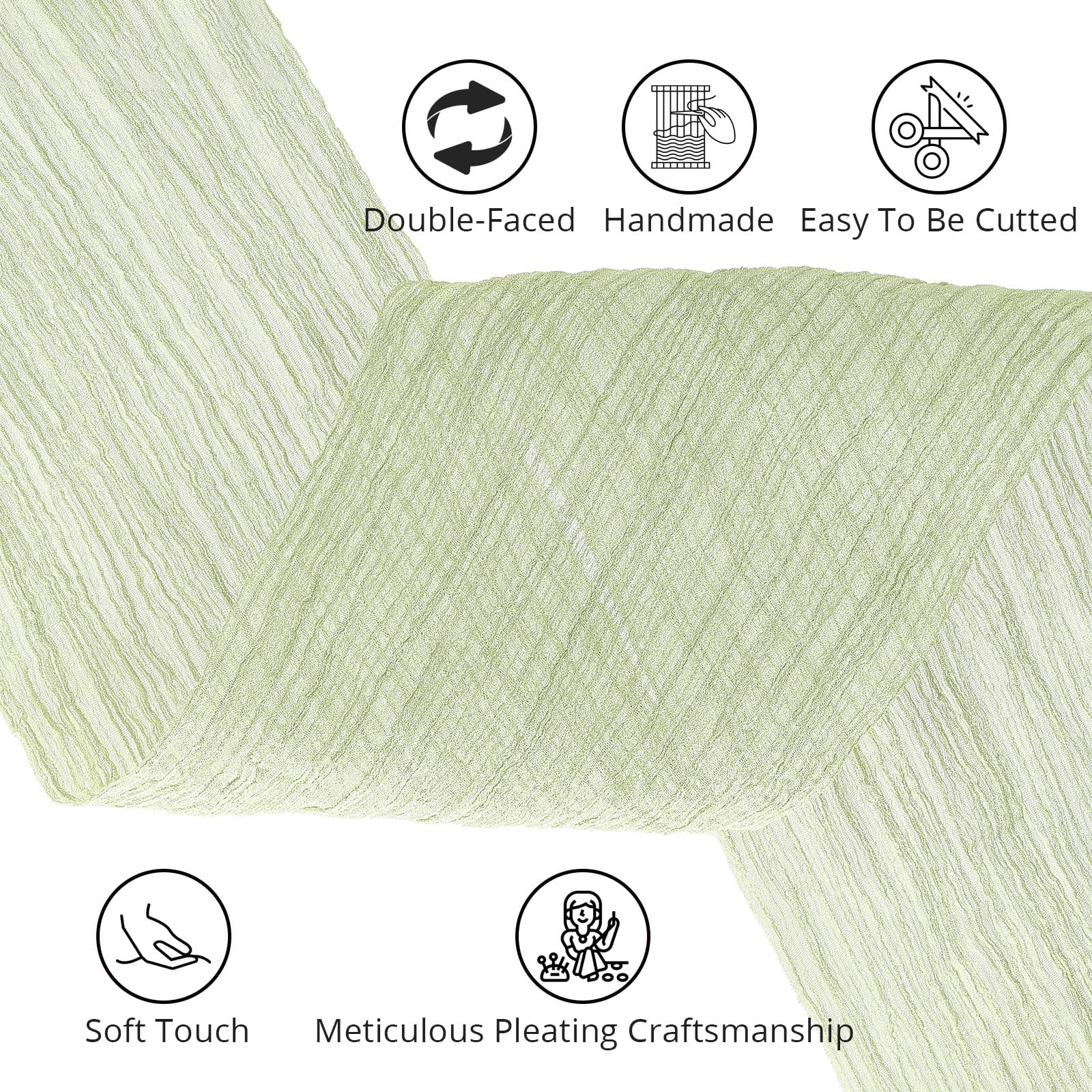 Pretty Jolly Sage Green 3 Inch x 9 Yard Silk, Polyester Crinkle Chiffon Ribbon Set for Wedding Hair, Invitations, Bouquets, Decor - Image 3