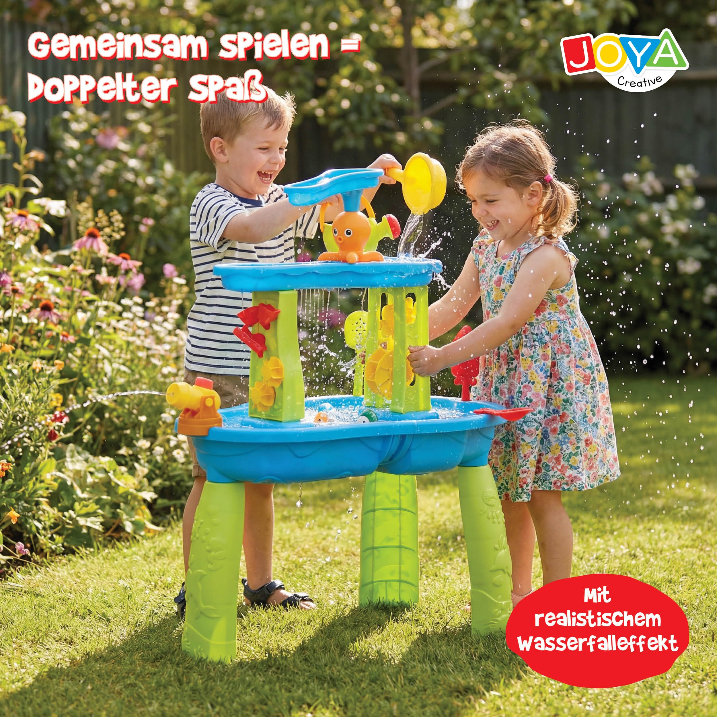 Tavolo ad acqua per ragazzi – Blu e Verde – Tavolo da gioco ad acqua – Set di 34 accessori – Effetto cascata – Dimensioni 59 x 38,5 x 73 cm – Tavolo attività con acqua per esterni e G
