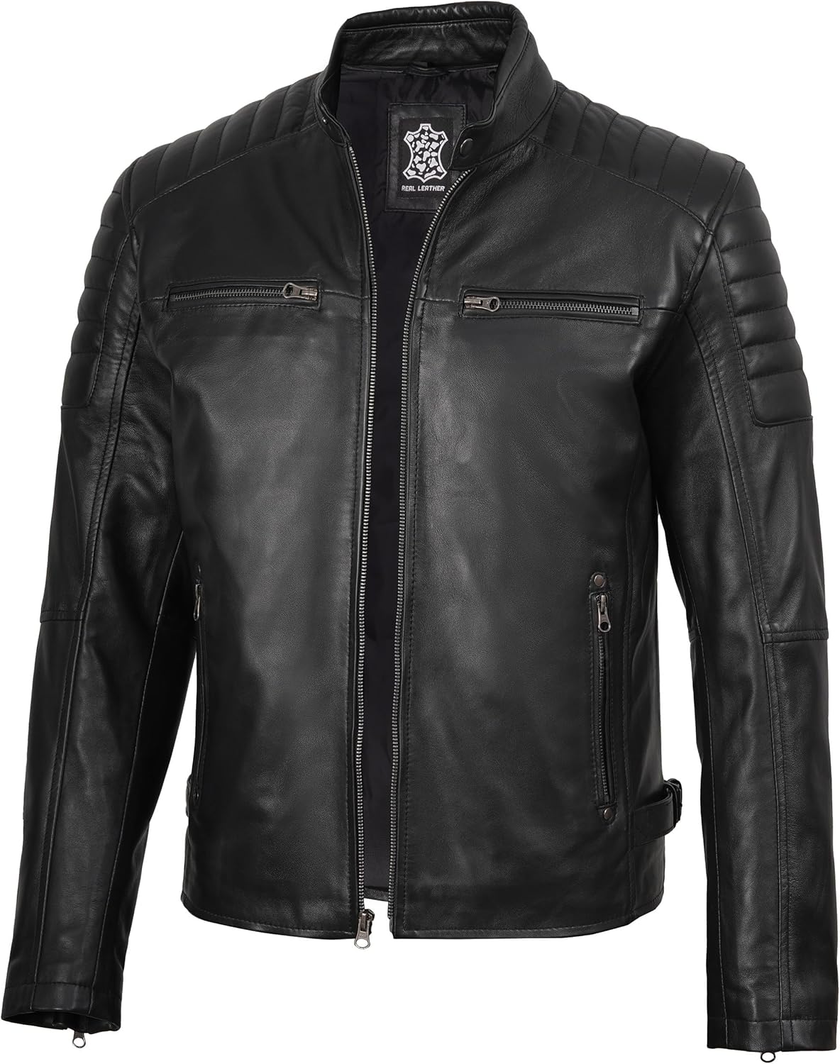 fjackets Men Leather Jacket - Cafe Racer Real Leather Jackets for Men Stylish Lambskin Leather Jacket Men's