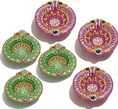 Miniatura 1 de Pure Source India Velas decorativas de terracota para Diwali puja y festival, paquete de 6