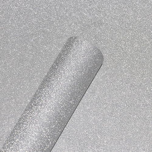Skyblur Papel tapiz plateado con purpurina de 24 x 118 pulgadas, para pegar y despegar, papel de contacto de vinilo brillante autoadhesivo con