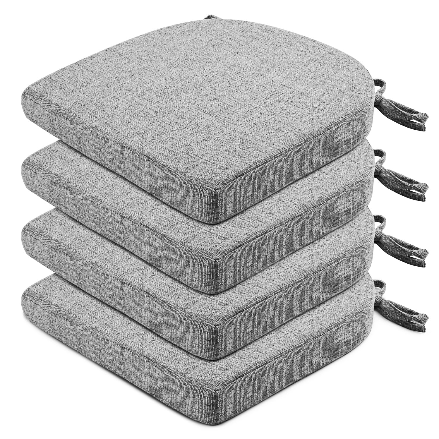 Wellsin Chair Cushions for Dining Chairs 4 Pack - Kitchen Chair Cushions with Ties and Non-Slip Backing - Dining Chair Pads 16"X16"X2", Light Gray