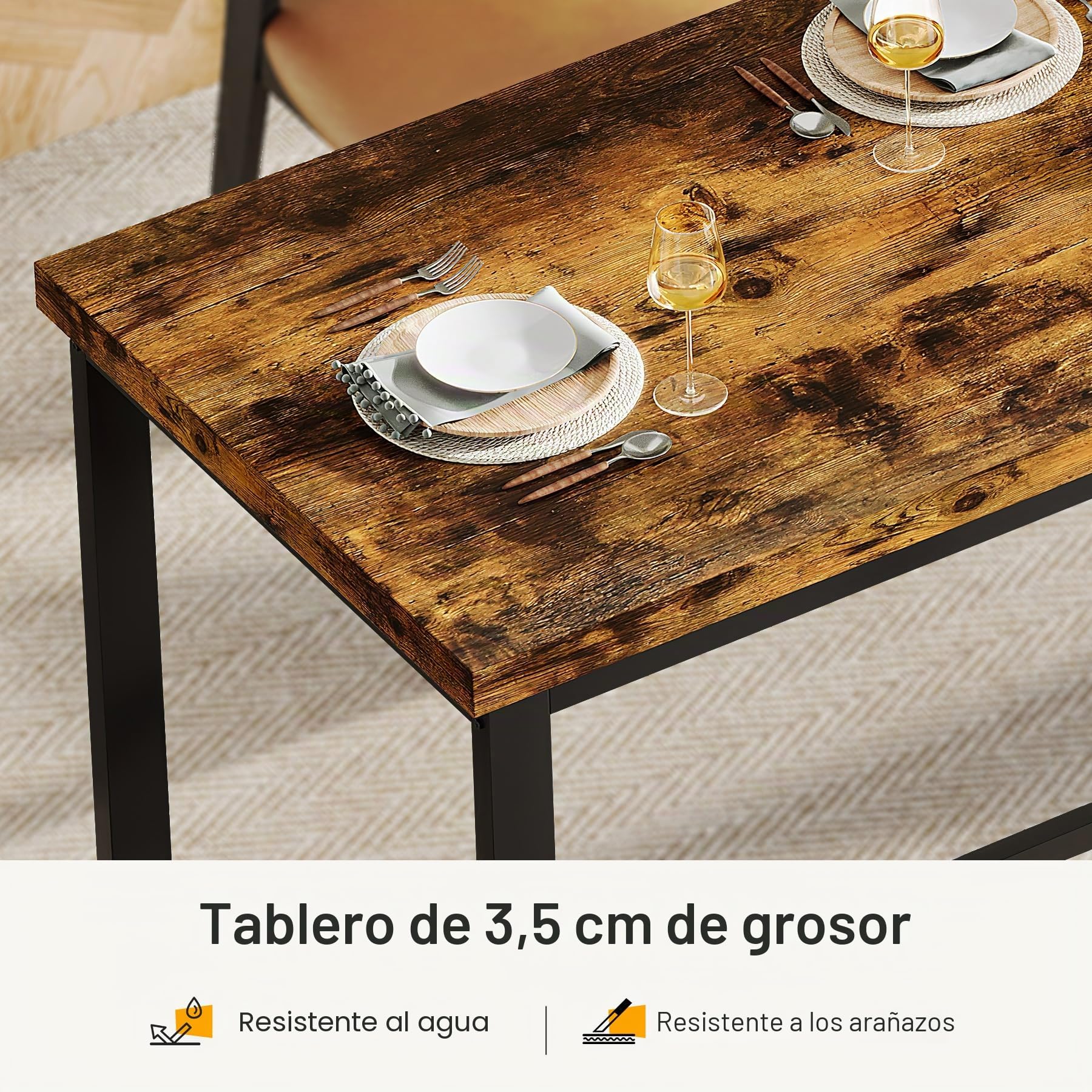 Tribesigns Mesa de comedor de 200 cm de largo para 6-8 personas, gran mesa de cocina rectangular industrial de madera, mesa de comedor rústica con patas de metal resistentes (marrón rústico)