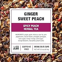 Vista 3 de Tiesta Tea - Té de jengibre y melocotón dulce, hojas sueltas, té herbal de melocotón picante, mezcla de tranquilidad sin cafeína, hojas de hierbas a