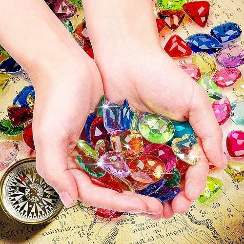 Miniatura 4 de Yolev 100 gemas de juguete acrílicas piratas de colores, joyas del tesoro de imitación de diamantes de imitación para decoración de mesas, rellenos