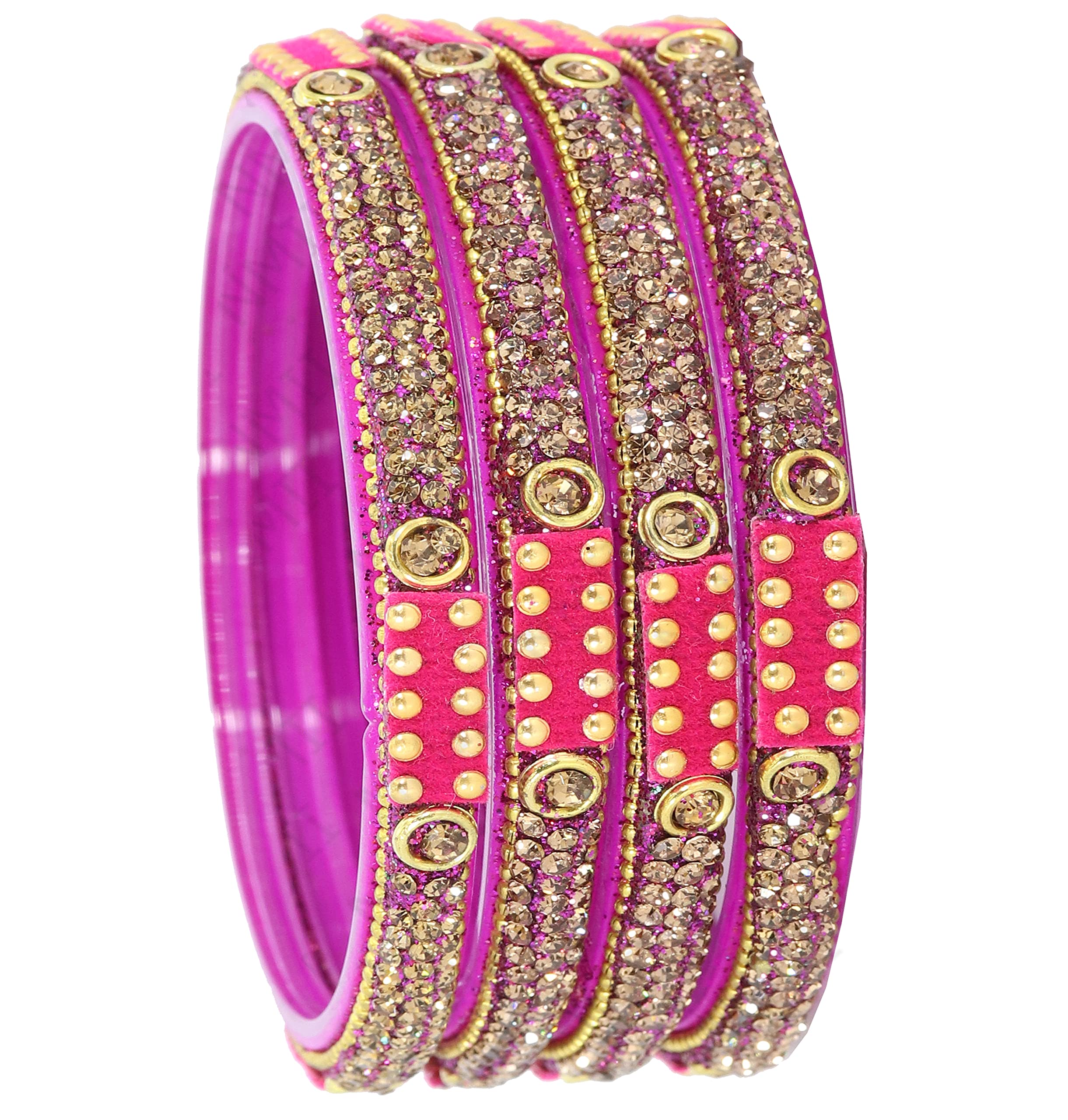 ZULKA Fancy Glass with Golden Zircon Stone & Polka Dots Bangles Kada Set For Women and Girls | Stylish Designer Bangles | Glass Kada | Chudi Set | Womens Fashion Jewellery-(G102-Magenta-2.4) (B09R4P9CT3) Amazon Price History, Amazon Price Tracker