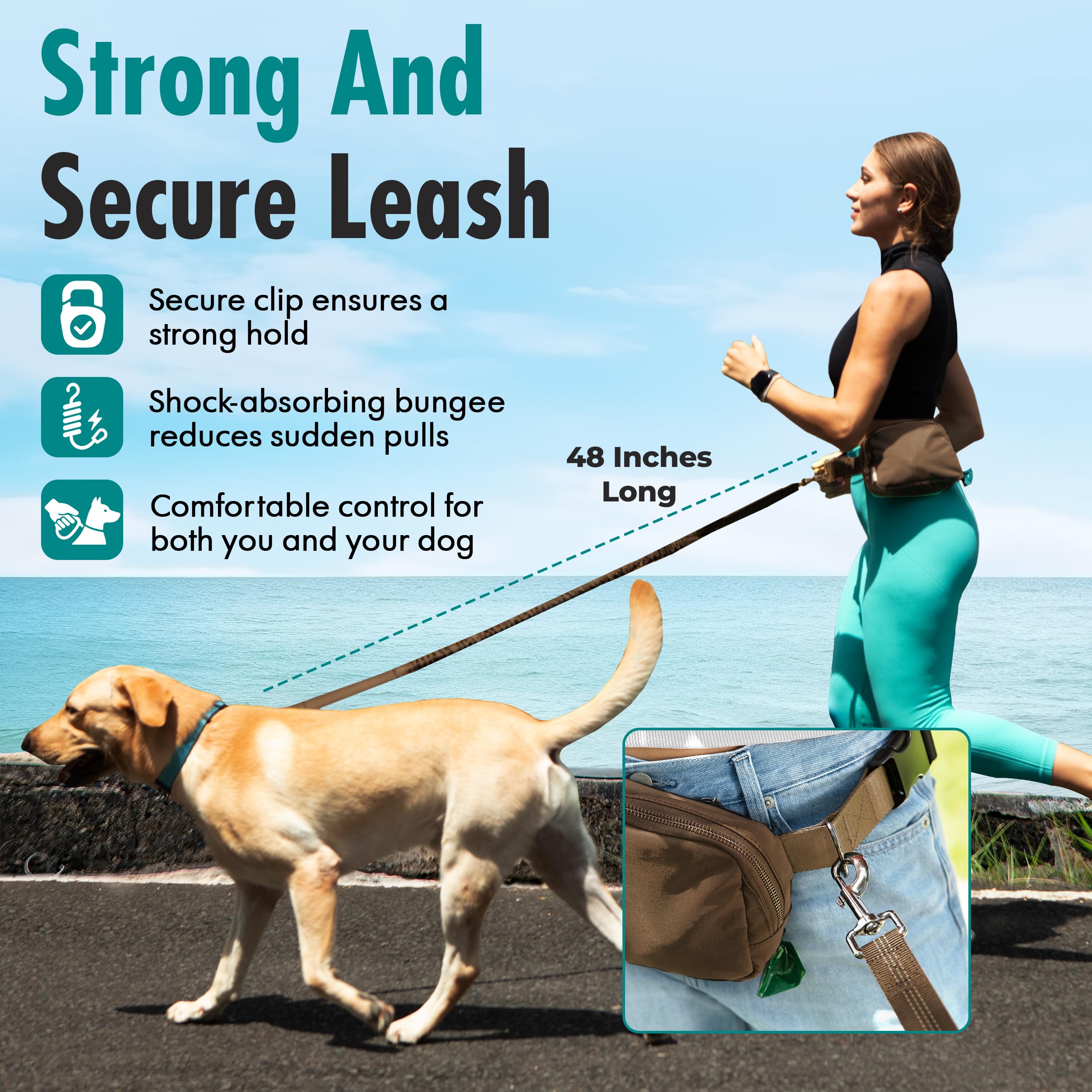 Hands Free Dog Leash with Dog Treat Pouch - Stylish & Trendy Waist Leash for Dog Walking - Wear Around The Waist or Crossbody - Durable & Detachable - Shock Absorbing - Waste Bag Dispenser - image 6