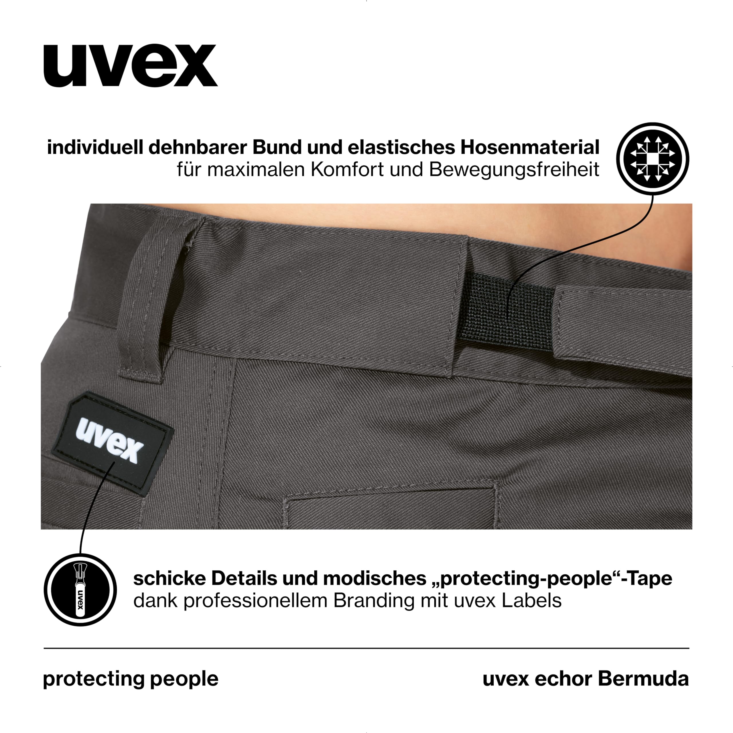 Uvex Echor - Pantaloni da lavoro corti da uomo, pantaloncini da lavoro, pantaloni cargo con elastico in vita, Blu scuro
