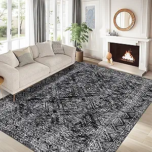 COZYLOOM Washable Rugs 5x7 Rug for Living Room Modern Rug Non Slip Large Bedroom Rug Distressed Black Rug Farmhouse Soft Low Pile Stain Resistant Carpet for Office Nursery Dining Room 5'x7' Taupe