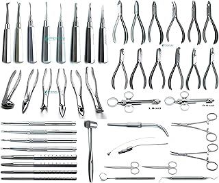 Dental Pro Extraction Set 45 Pcs Elevators Forceps Chisels Mallet Pliers Cutters Aspirators Implant Instruments