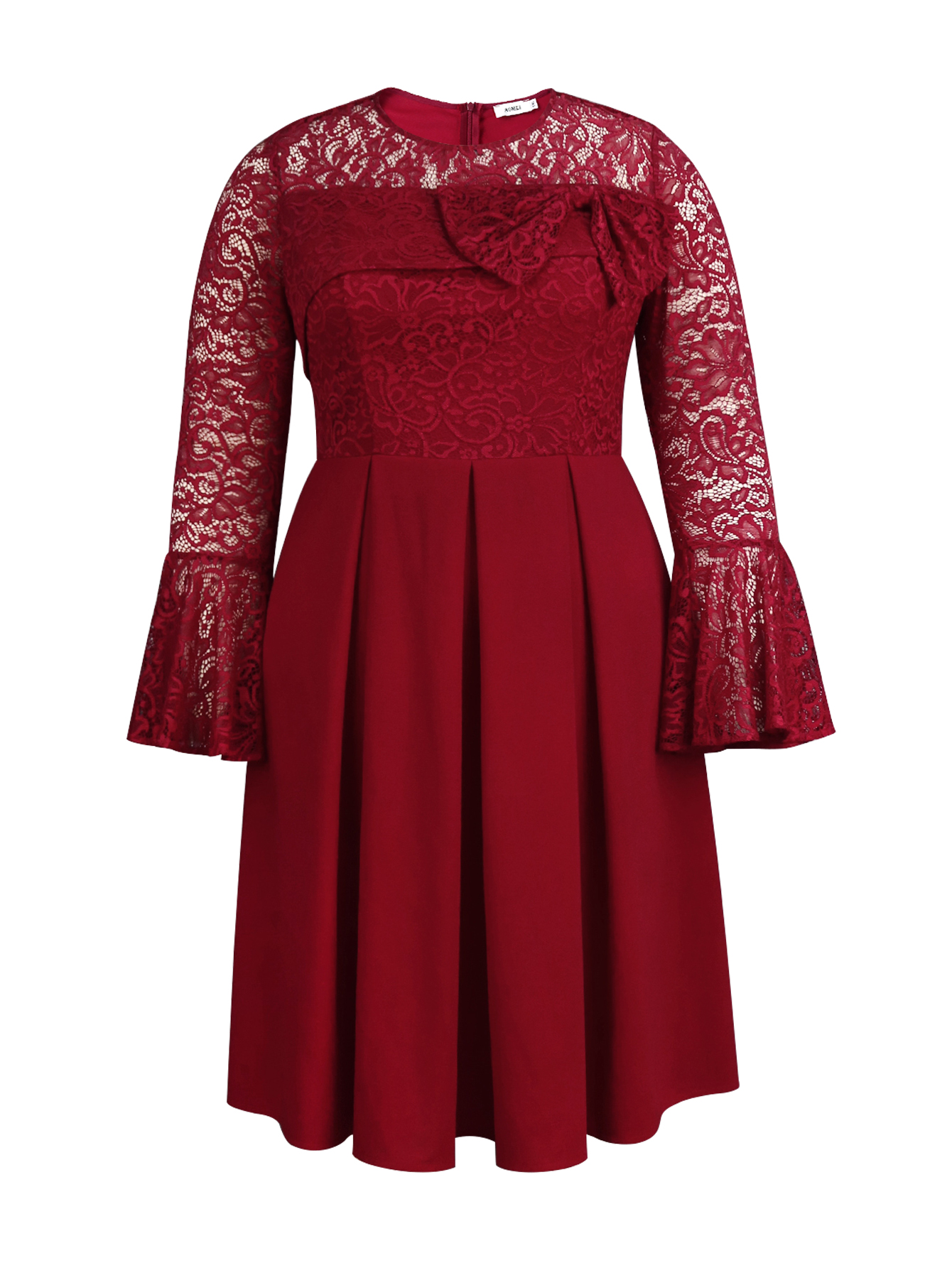 Amazon.com: AOMEI Vintage Lace Bell Sleeve A Line Dress for Women Wedding  Guest Illusion Round Neck Party Midi Dresses with Bow (4X,Wine) : Clothing,  Shoes & Jewelry