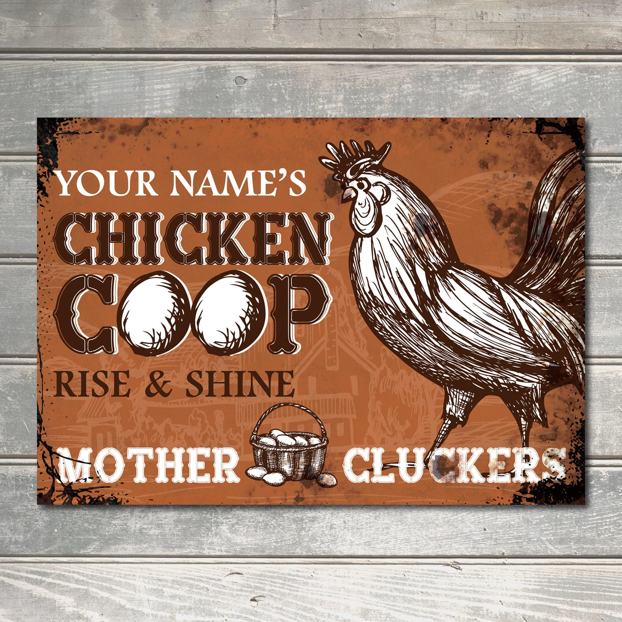My Pixel Print Metal Personalised Farm Chicken Coop Sign Rise & Shine Custom Wall Decor Plaque
