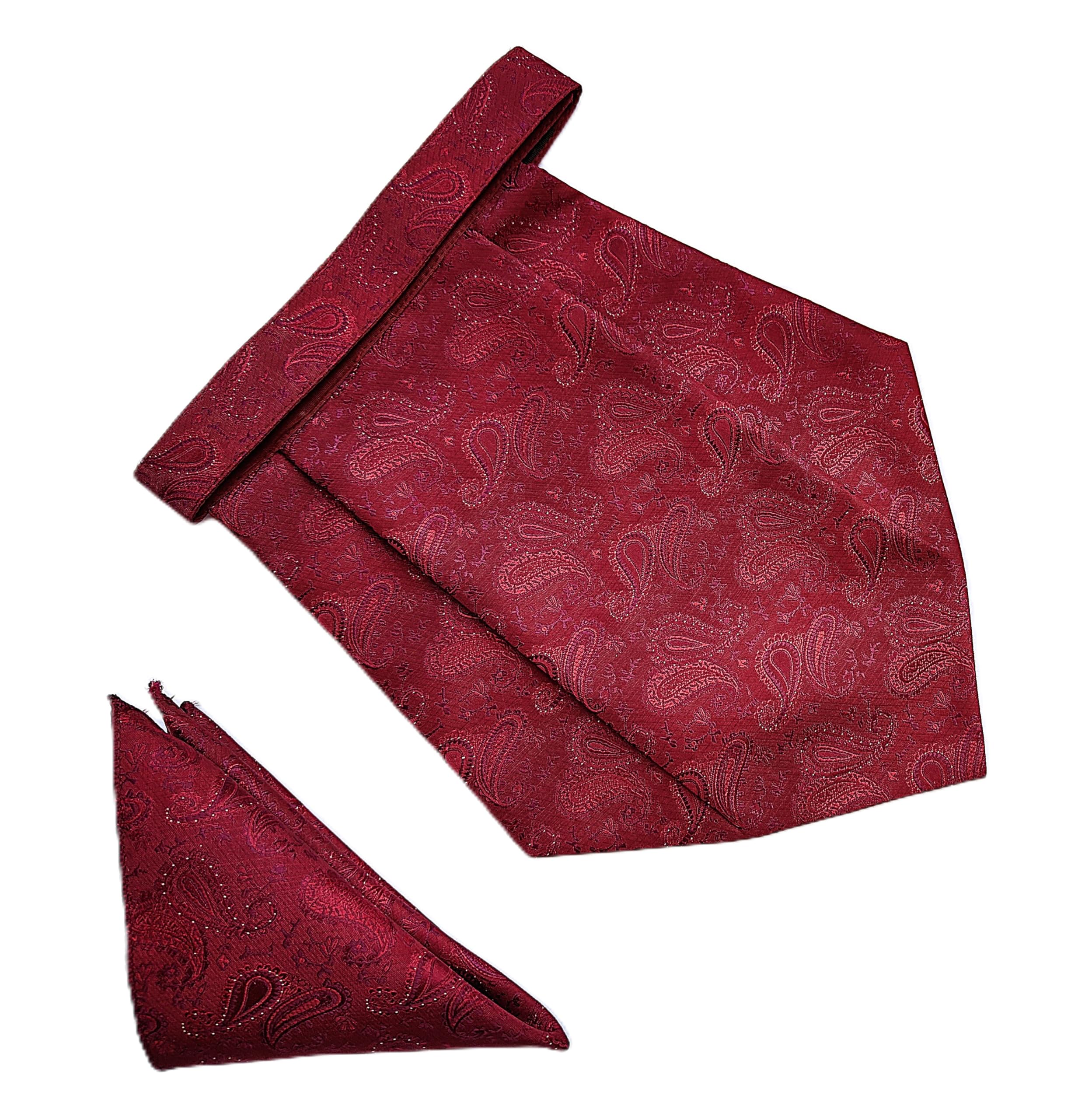 France Mens Paisley Cravat ascot NeckTie Pocket Square Microfiber Fabric Free Size (Maroon)-image-14