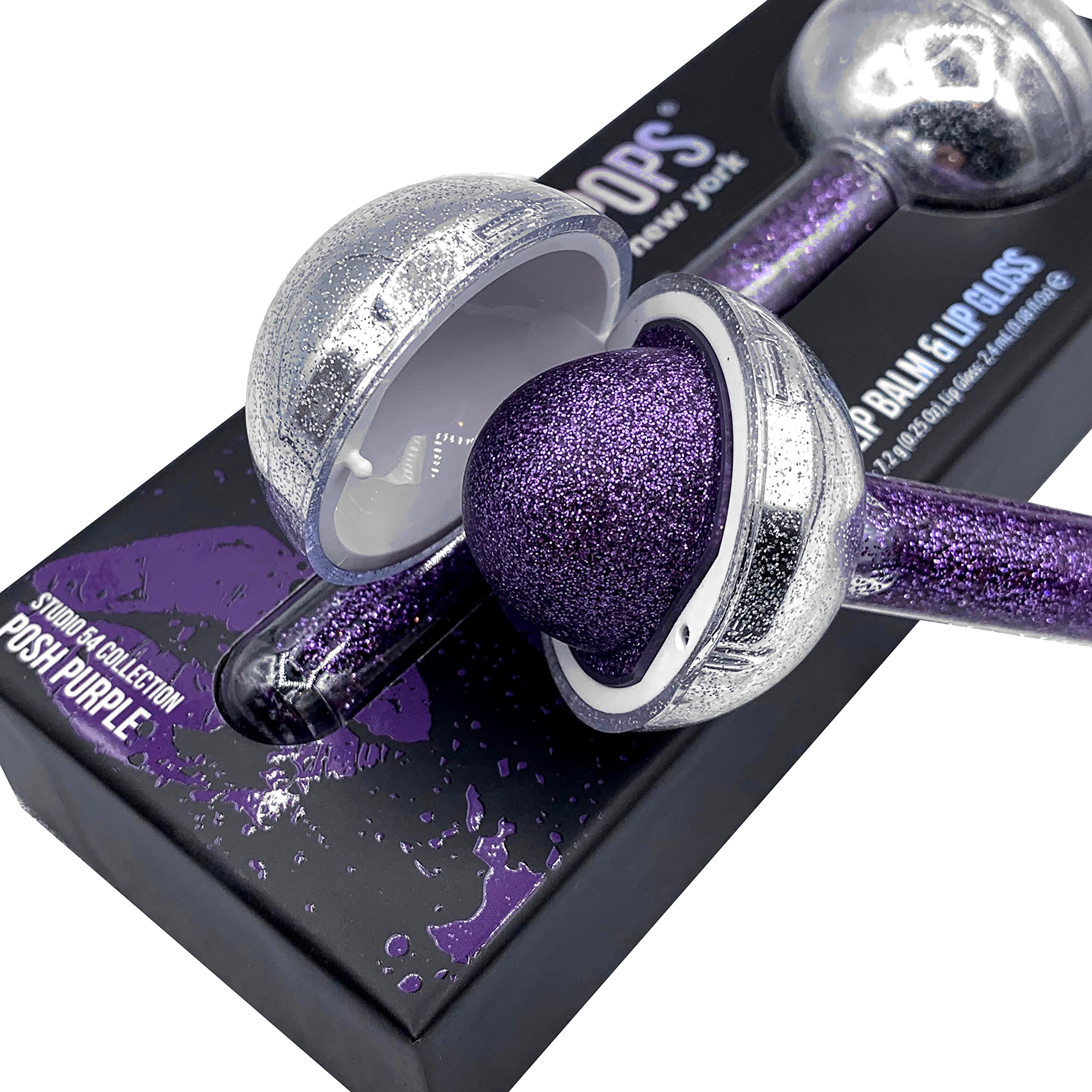 Glossy PopsMake-up | Glitter Face/Lip Balm & Lip Gloss Duo 2-in-1 | Studio 54 (Posh Purple)