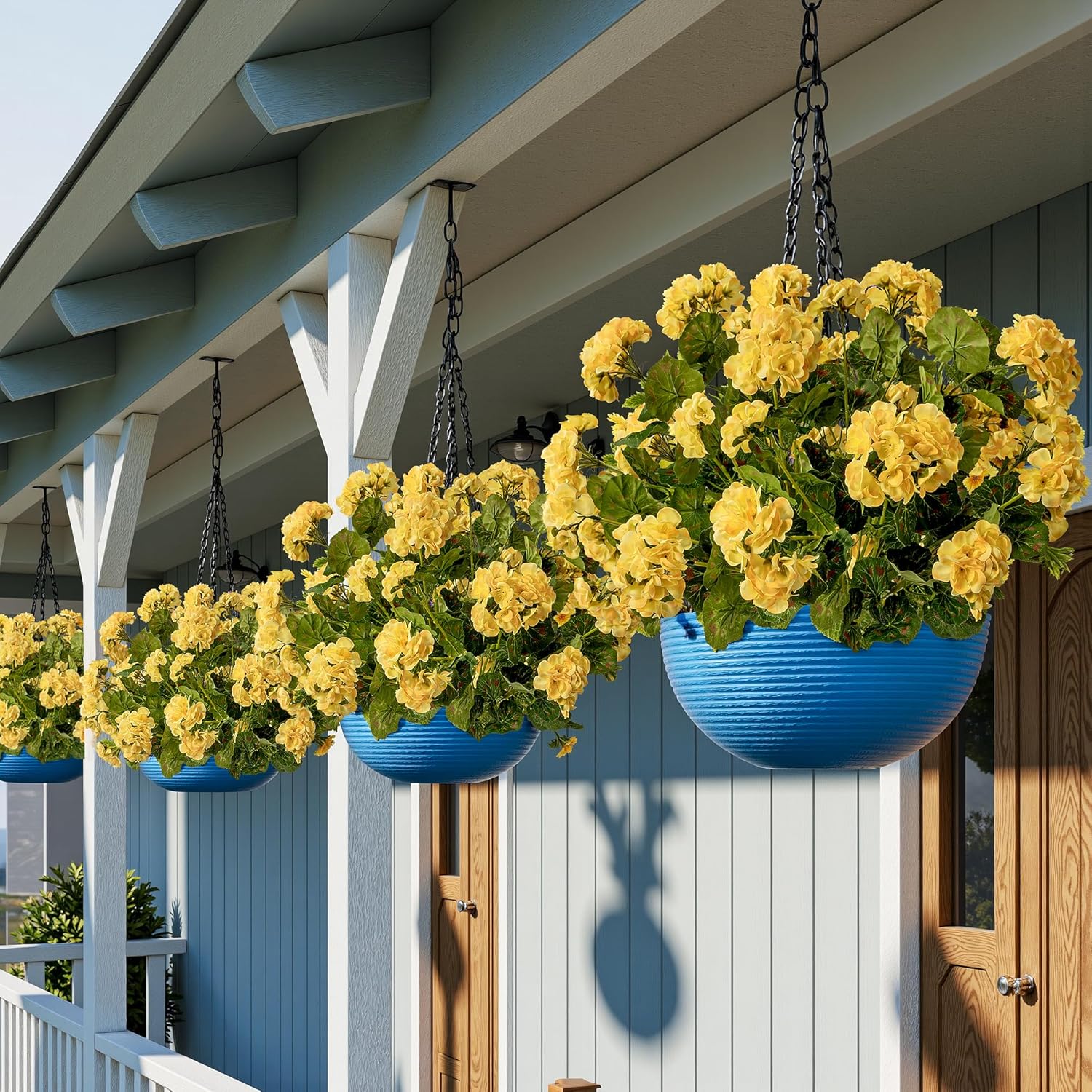 Artificial Geranium Flowers for Outdoors 19.6" Geraniums Artificial Flowers Realistic Faux Geraniums for Outdoor Planters Silk Geranium Indoor Fake Flowers Porch Home Decor No Vase (4PCS，Yellow)