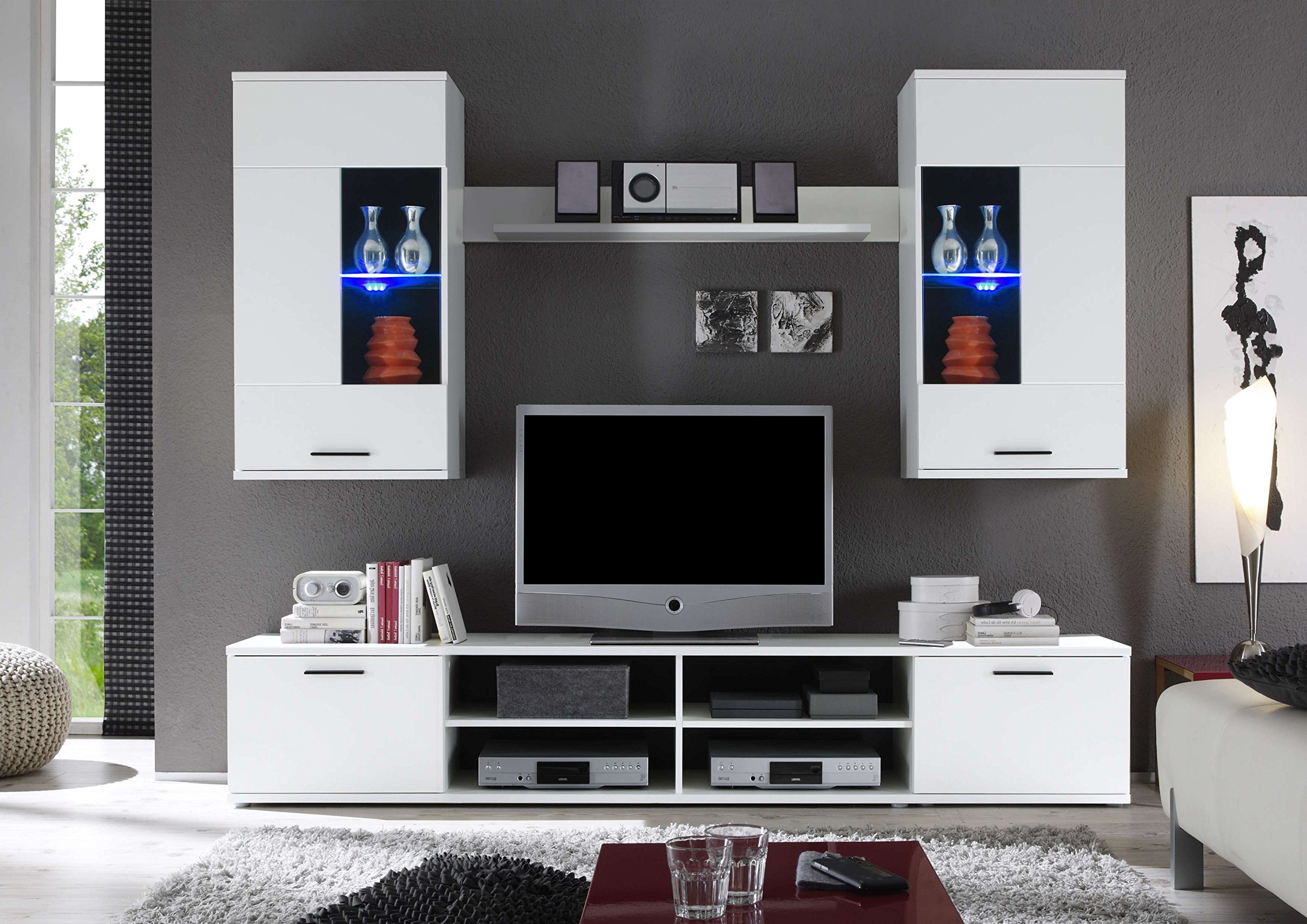 AVANTI TRENDSTORE - Kalle - Parete da soggiorno con luci LED comprese, in legno laminato, disponibile in 2 colorazioni diverse. Dimensioni LAP 230x180x40 cm (Bianco)